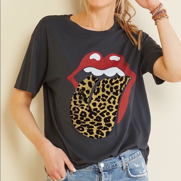 DAYDREAMER Rolling Stones Flocked Leopard Tongue Tour Tee in Size M - Picture 2 of 7